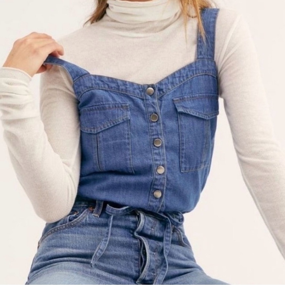 Free People We The Free Palm Desert Crop Denim Top Front Adjustable Strap XL - Picture 5 of 11